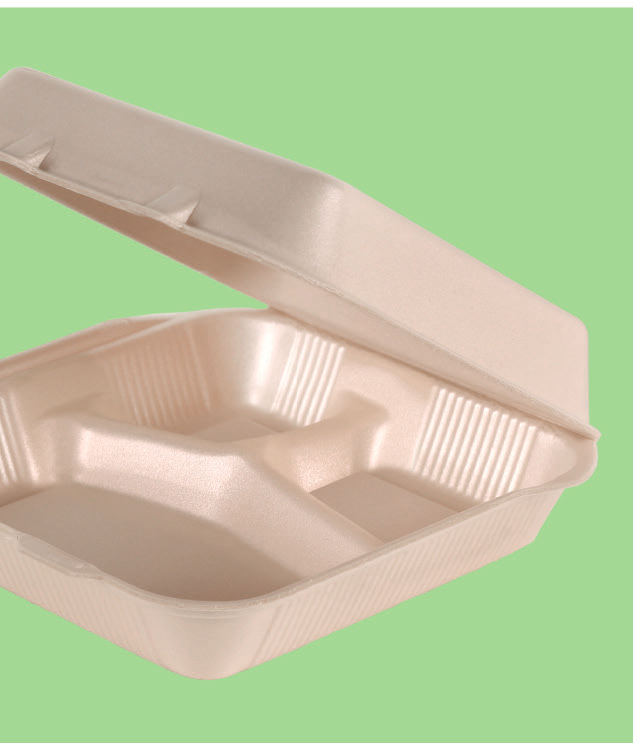 Bio Foam Hinged Container 7 x 7 in, 3-Compartment (200/Case)