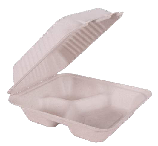 Compostable Hinged Container 8 x 8 in, Divided (200/Case)