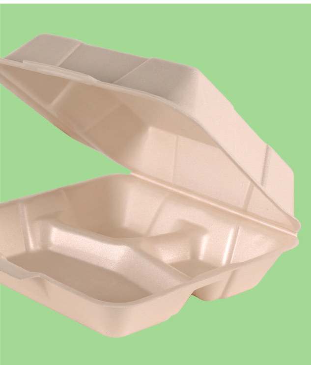 Bio Foam Hinged Container 8 x 8 in, 3-Compartment (200/Case)