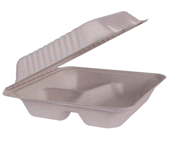 Compostable Hinged Container 9 x 9 in, Divided (200/Case)