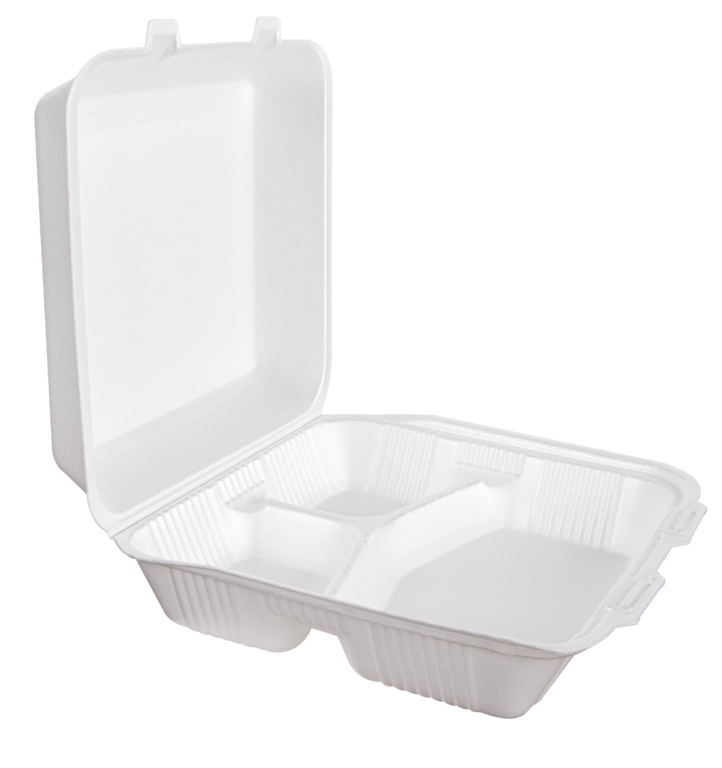 Foam Hinged Container 9 x 9 in, 3-Compartment, SKU CN9X9DDP (200/Case)