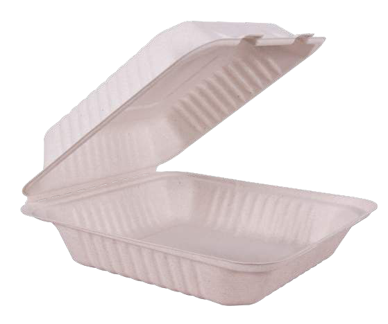 Compostable Hinged Container 9 x 9 in, 1-Compartment (200/Case)