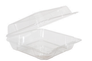 Clear PET Hinged Container 8 x 8 in, 1-Compartment (200/Case)