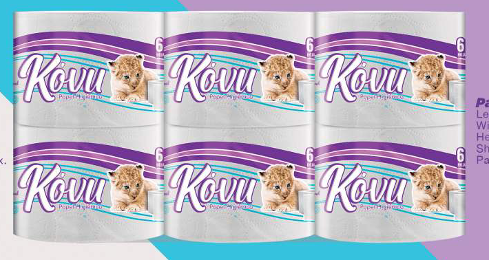 Kóvu Bath Tissue, 600 Double-Sheet Rolls, 6-Roll Packs, SKU DH600N06P08B048 (48 Rolls/Case)