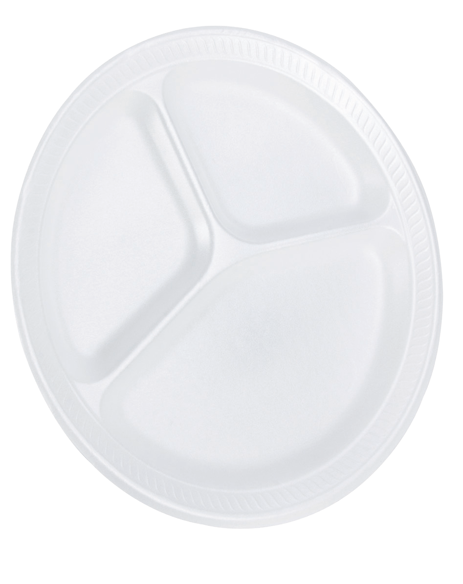 Foam Plate 10 in, 3-Compartment (500/Case)