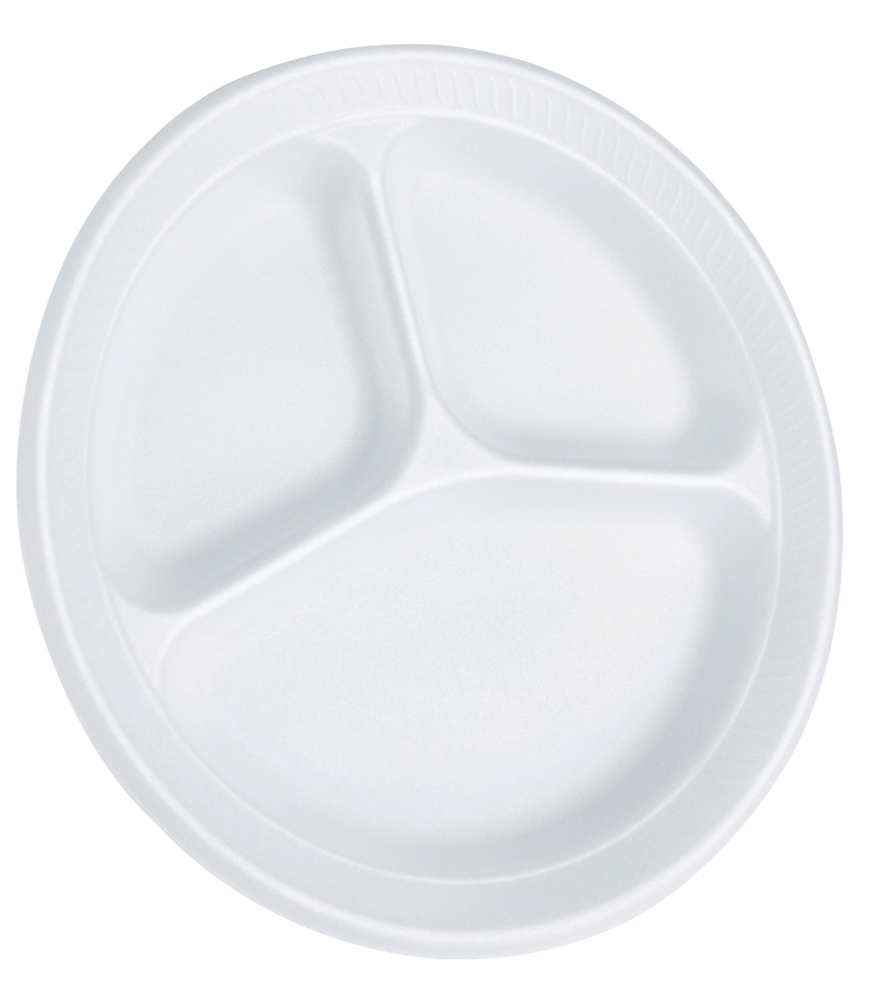Foam Plate 9 in, 3-Compartment (500/Case)