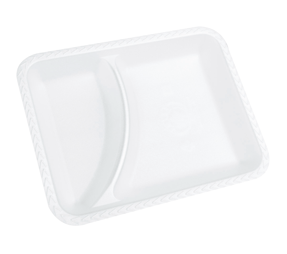 Foam Plate 9.2 x 7.2 in, 2-Compartment (500/Case)
