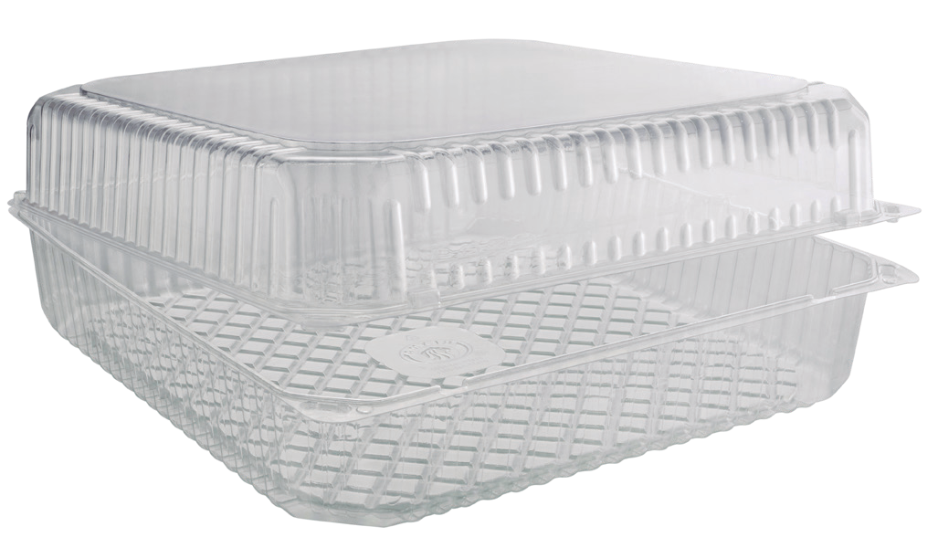 Clear PS Hinged Container 11.6 x 11.4 in, 296 oz (100/Case)