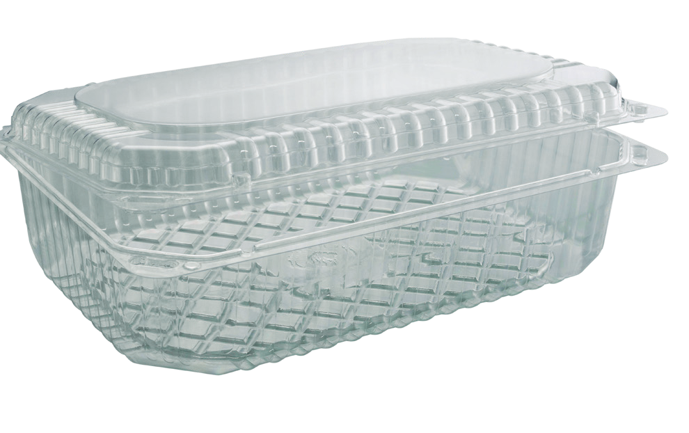 Clear PS Hinged Container 9.5 x 6.3 in, 62.6 oz (250/Case)