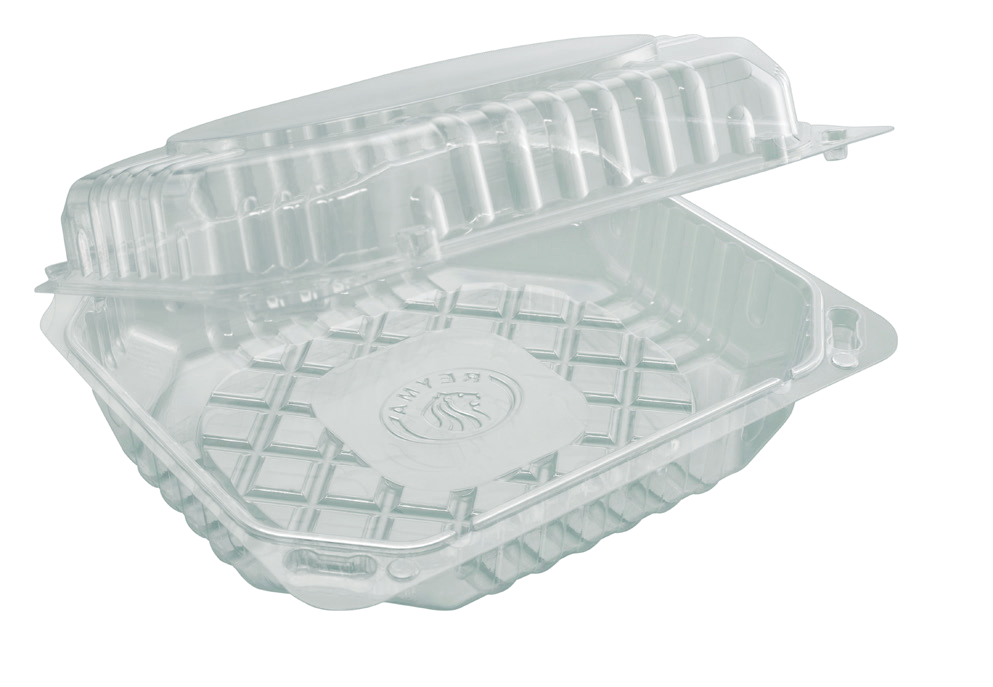 Clear PS Hinged Container 6 x 5 in, 26.2 oz (250/Case)