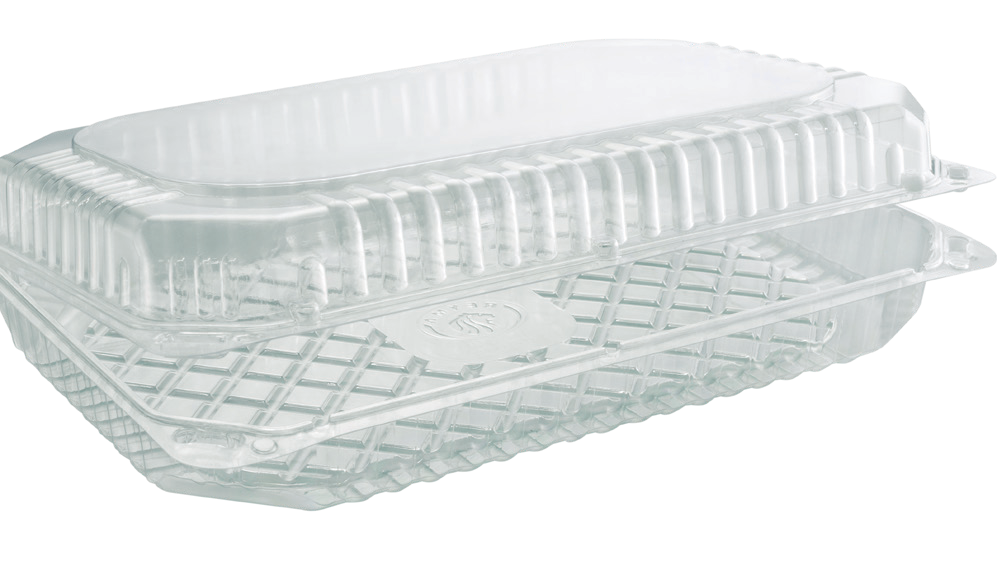 Clear PS Hinged Container 10.2 x 6.7 in, 77.8 oz (250/Case)