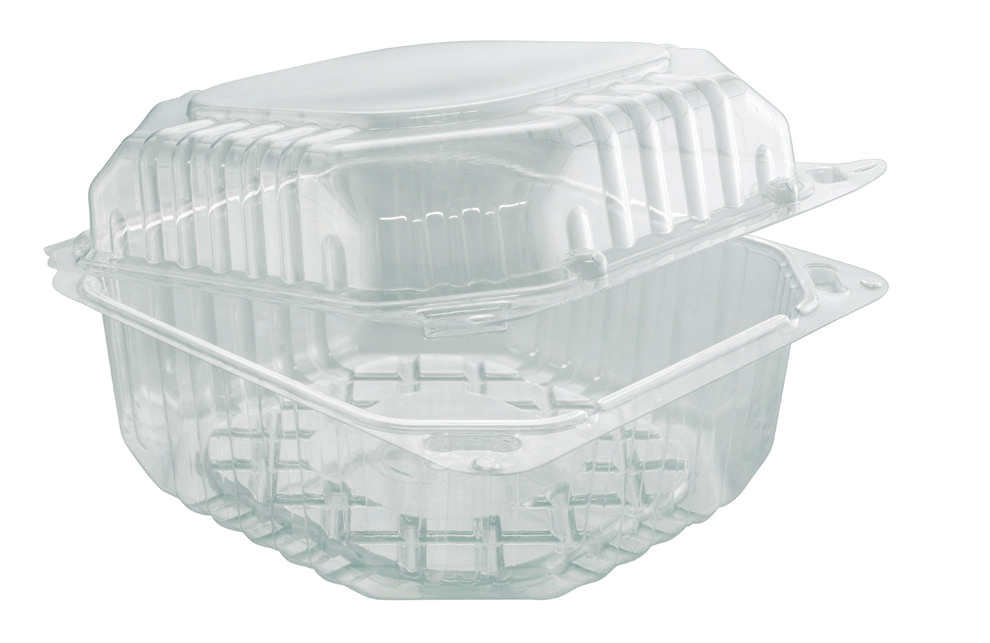 Clear PS Hinged Container 5.7 x 5.2 in, 34.5 oz (250/Case)