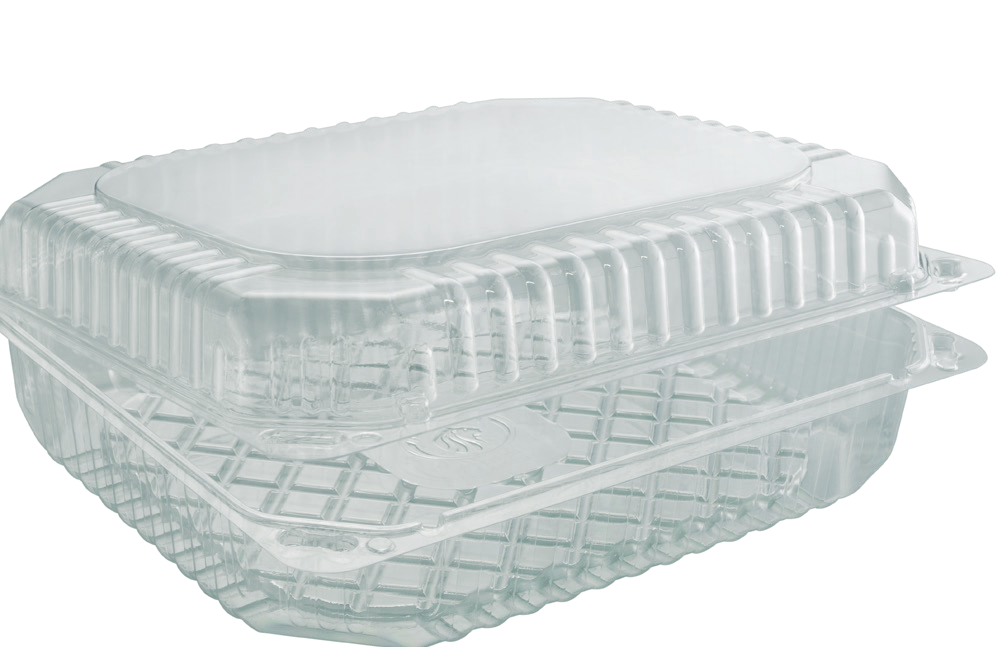 Clear PS Hinged Container 8.7 x 7.7 in, 81.2 oz (250/Case)
