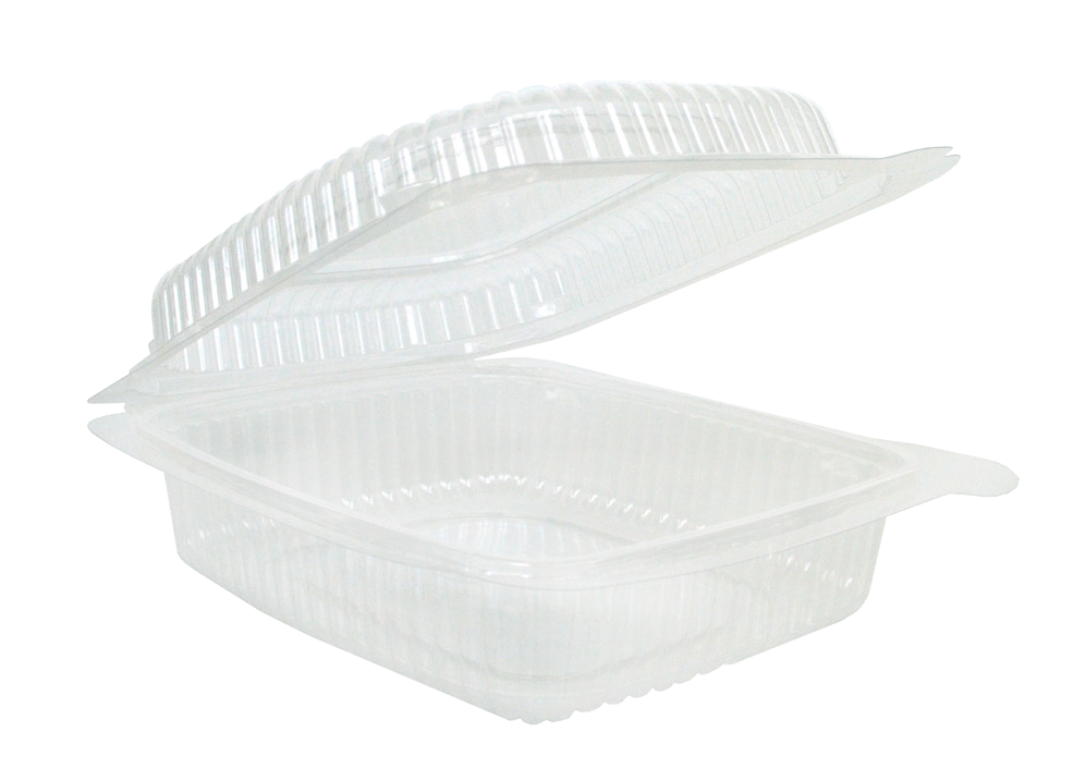 Clear PS Hinged Container 9 x 7.9 in, 72.2 oz (200/Case)